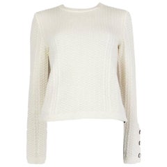 CHANEL Weißes Kaschmir CROCHET TEXTURED Pullover mit Rundhalsausschnitt 36 XS