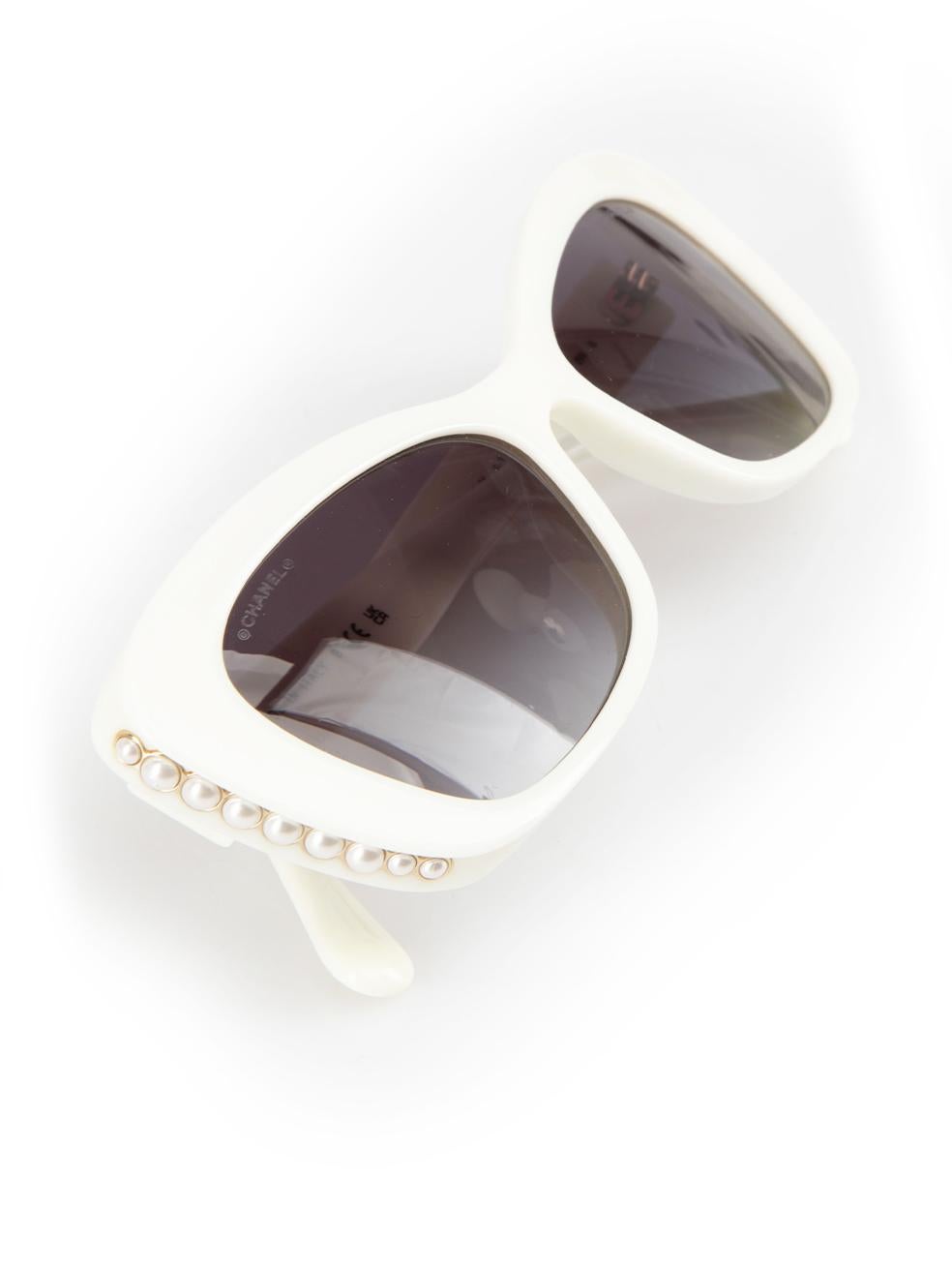 Chanel White Cat Eye Faux Pearl Detail Sunglasses 4