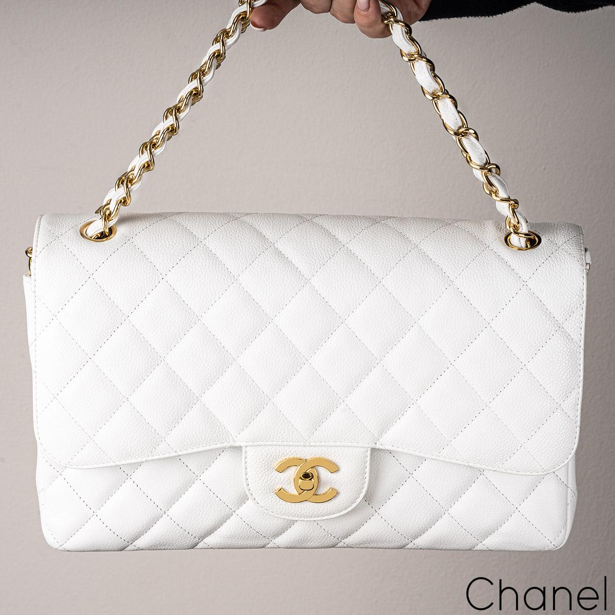 Chanel White Caviar Jumbo Classic Double Flap Bag with Gold Hardware 5