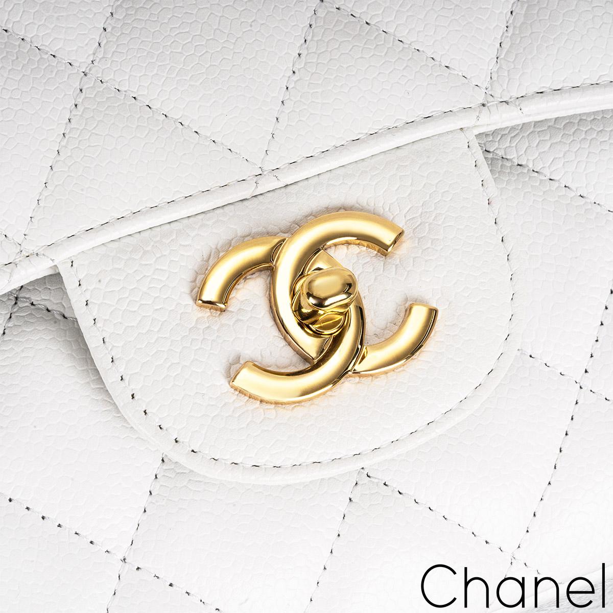 Chanel White Caviar Jumbo Classic Double Flap Bag with Gold Hardware 4