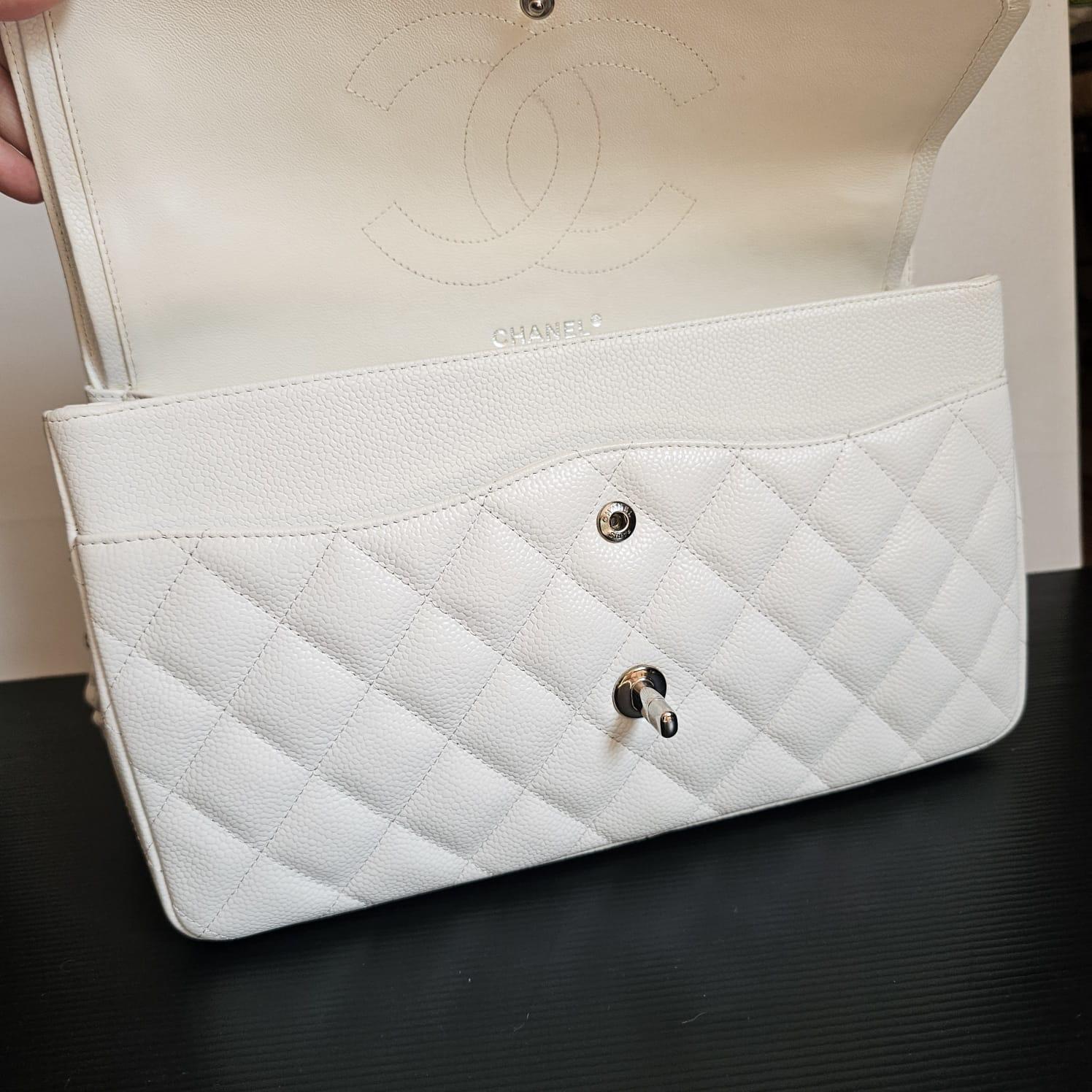 Chanel White Caviar Jumbo Double Flap Bag For Sale 7