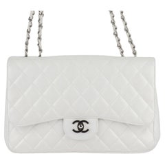 Chanel White Caviar Jumbo Single Flap
