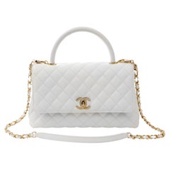Chanel White Caviar Large Lady Handle Bag with Gold Hardware