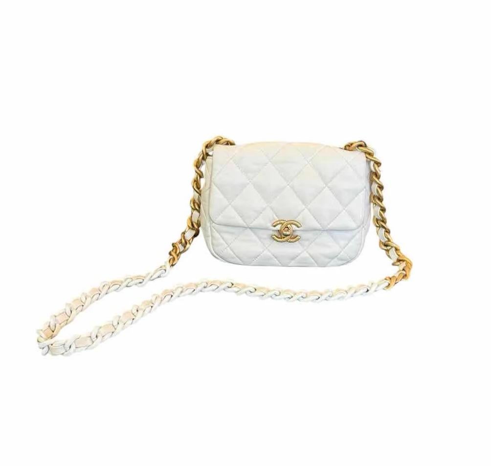 Women's Chanel White Calfskin leather Chain Candy Flap Bag Mini For Sale