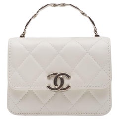 Chanel White Caviar Leather Chain Clutch Bag Mini