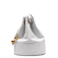 Chanel White Caviar Leather Drawstring Shoulder Bucket Bag