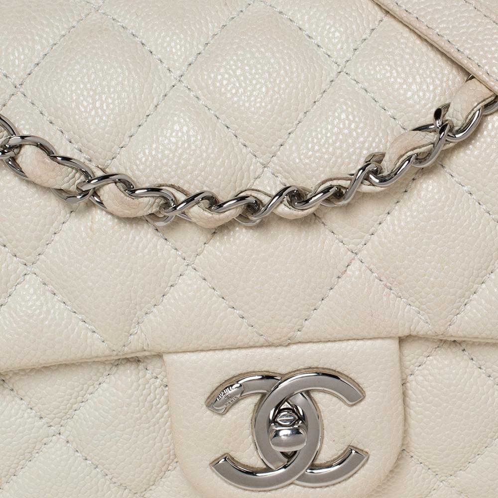 Chanel White Caviar Leather Easy Medium Flap Shoulder Bag 4