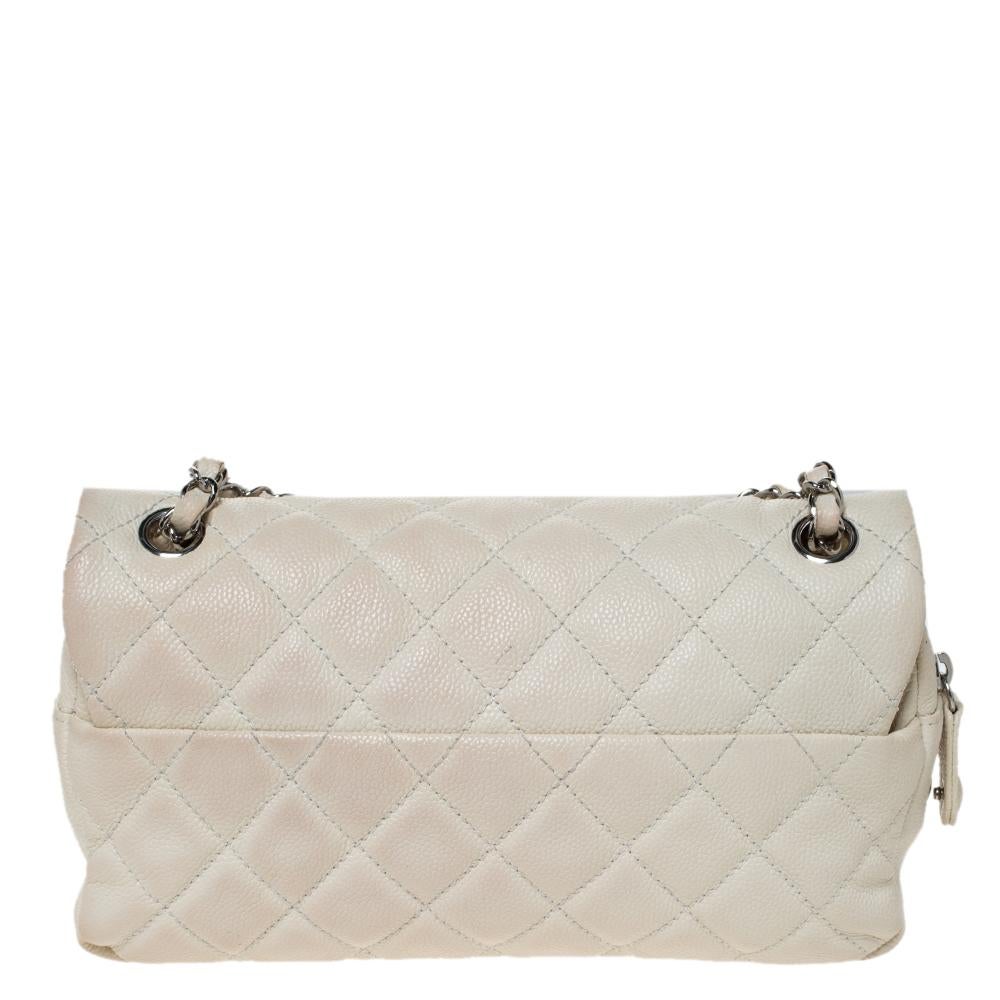 Chanel White Caviar Leather Easy Medium Flap Shoulder Bag 7
