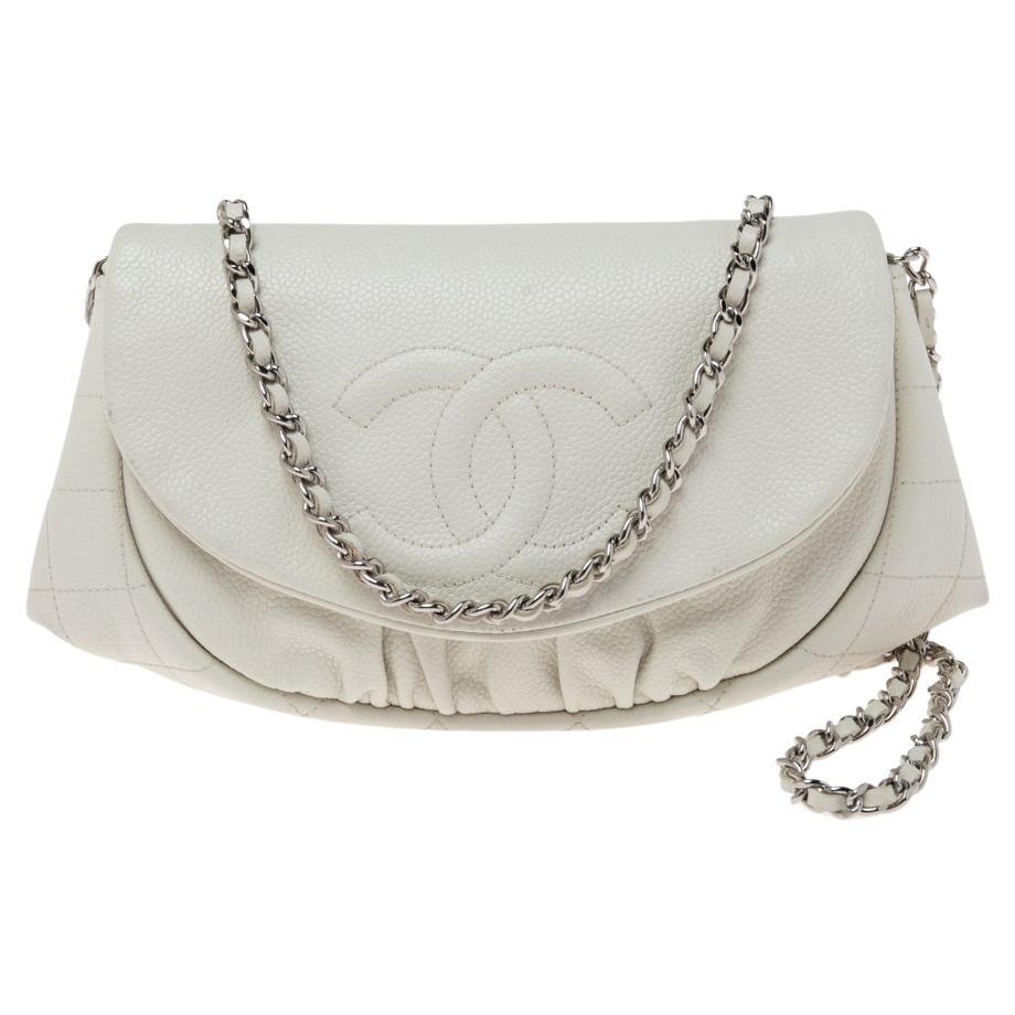 Chanel White Caviar Leather Half Moon Wallet On Chain at 1stDibs
