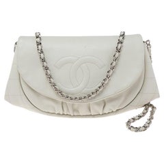 Chanel White Caviar Leather Half Moon Wallet On Chain