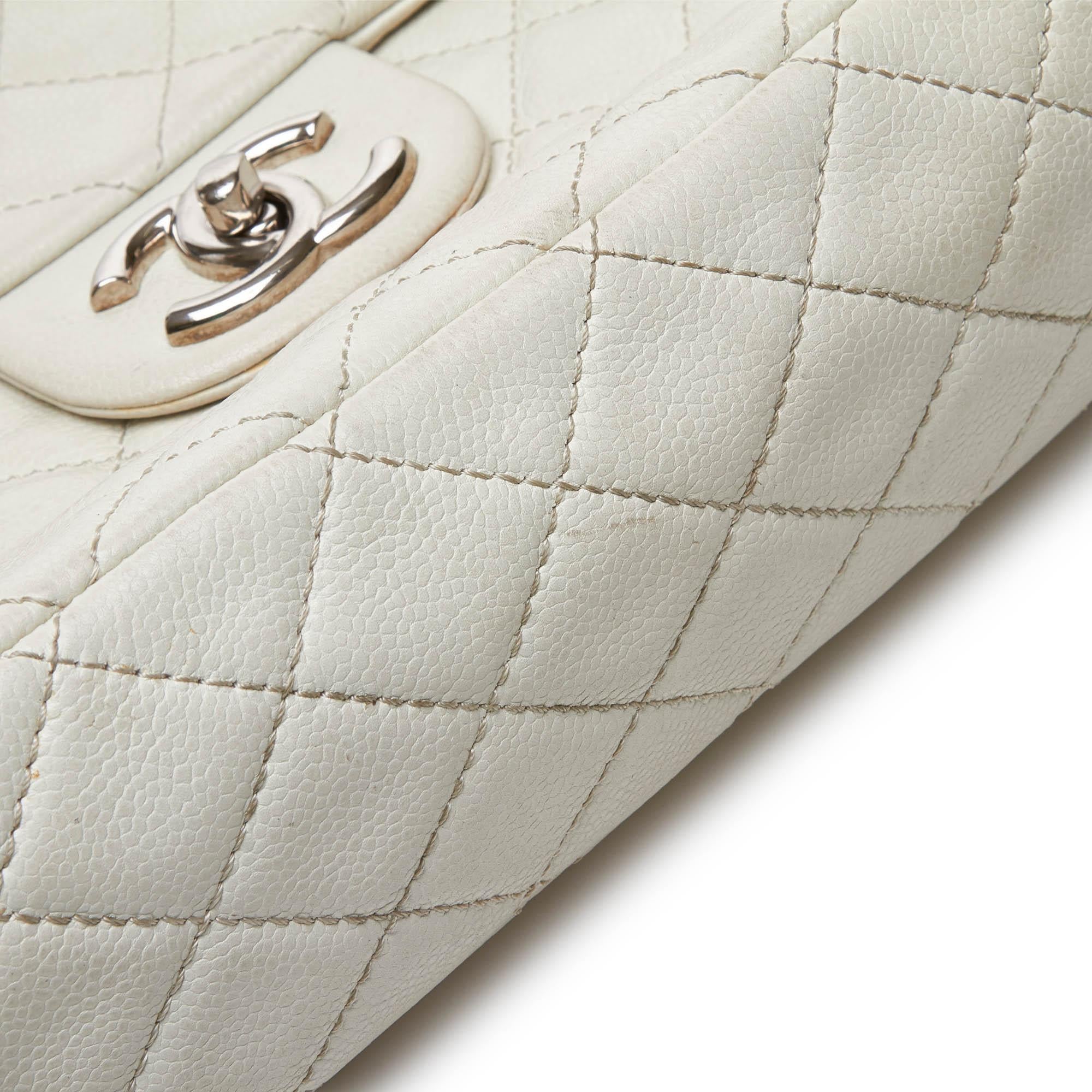 Chanel White Caviar Leather Leather Classic Jumbo Caviar Single Flap Bag France For Sale 7