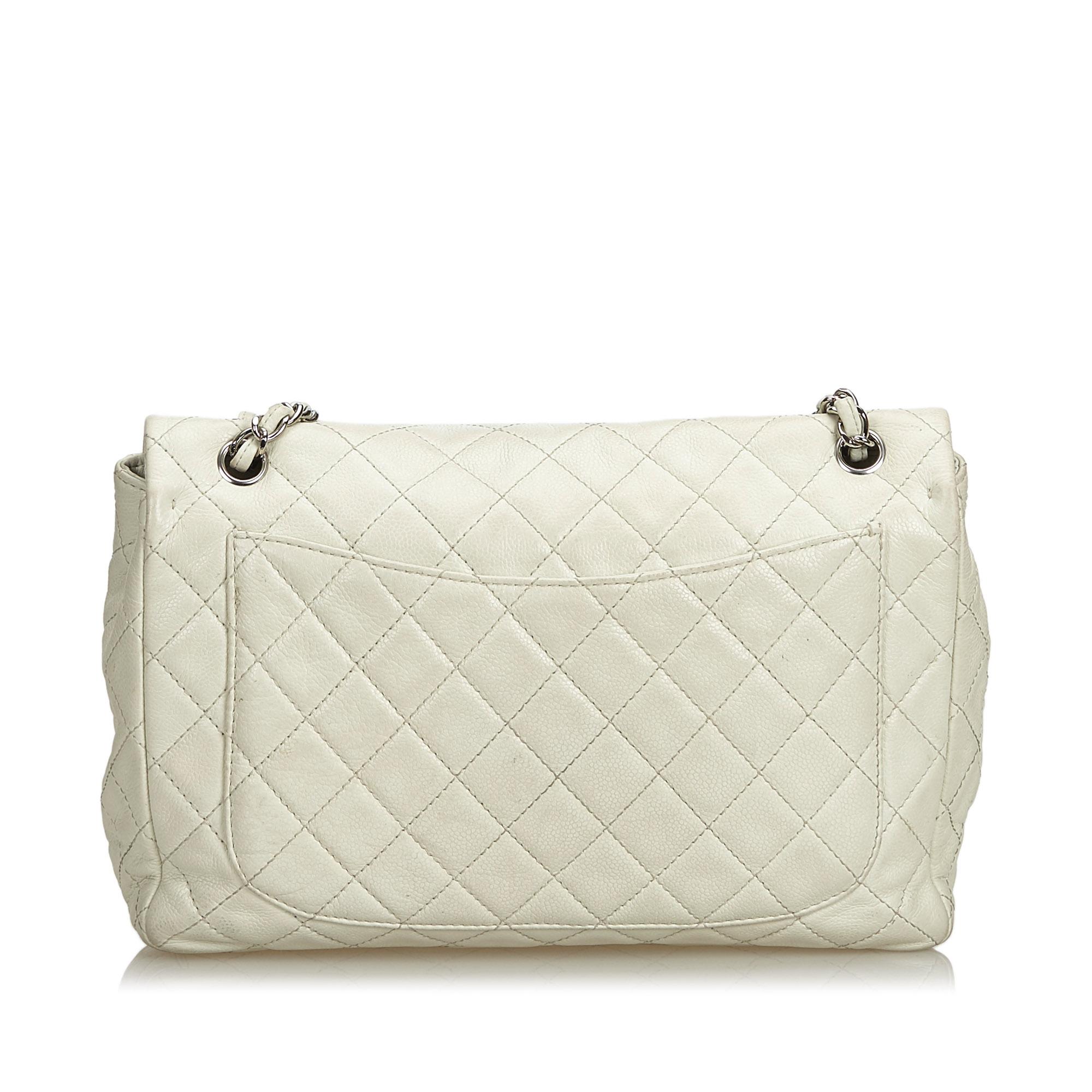 chanel white caviar flap bag