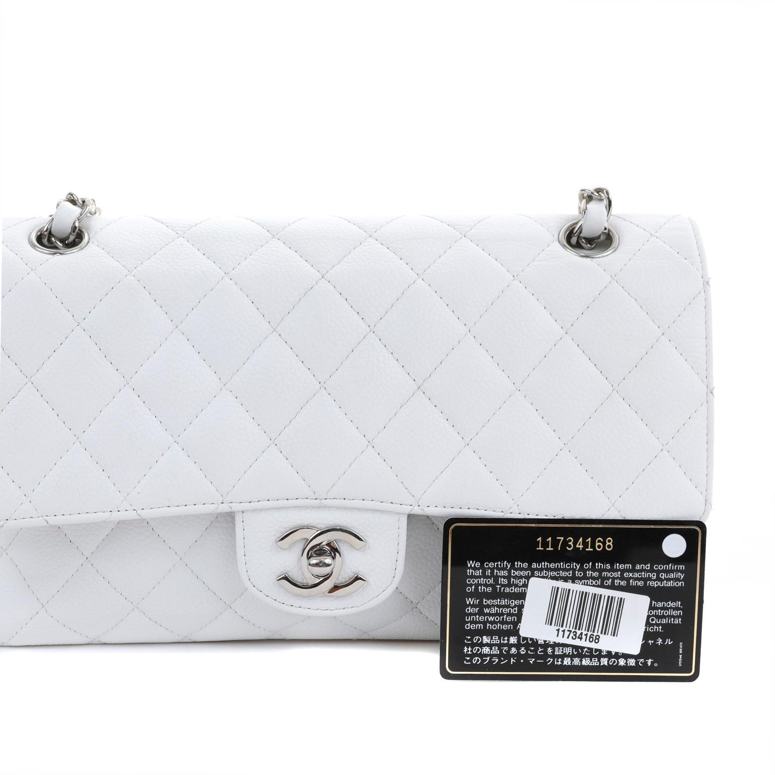 Chanel White Caviar Leather Medium Classic Flap Bag with Silver Hardware 1