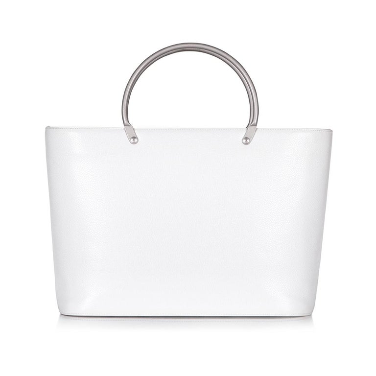Chanel White Caviar Leather Top Handle Tote Bag, France, 1990s For Sale at  1stDibs