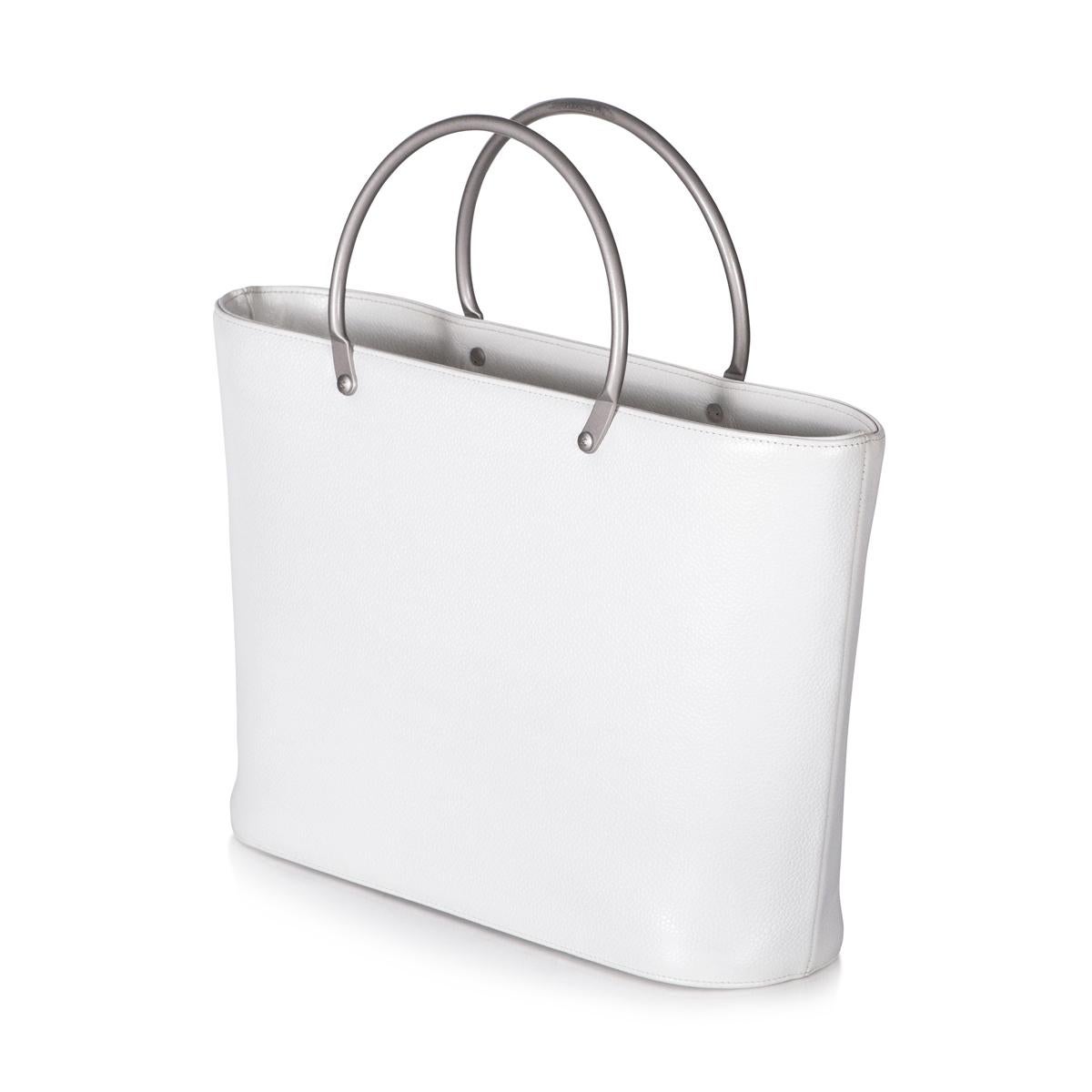 Gray Chanel White Caviar Leather Top Handle Tote Bag, France, 1990s For Sale