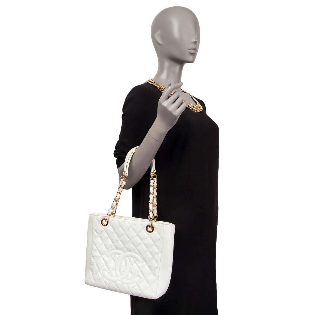 CHANEL white Caviar leather PETITE SHOPPING TOTE PST Bag 2