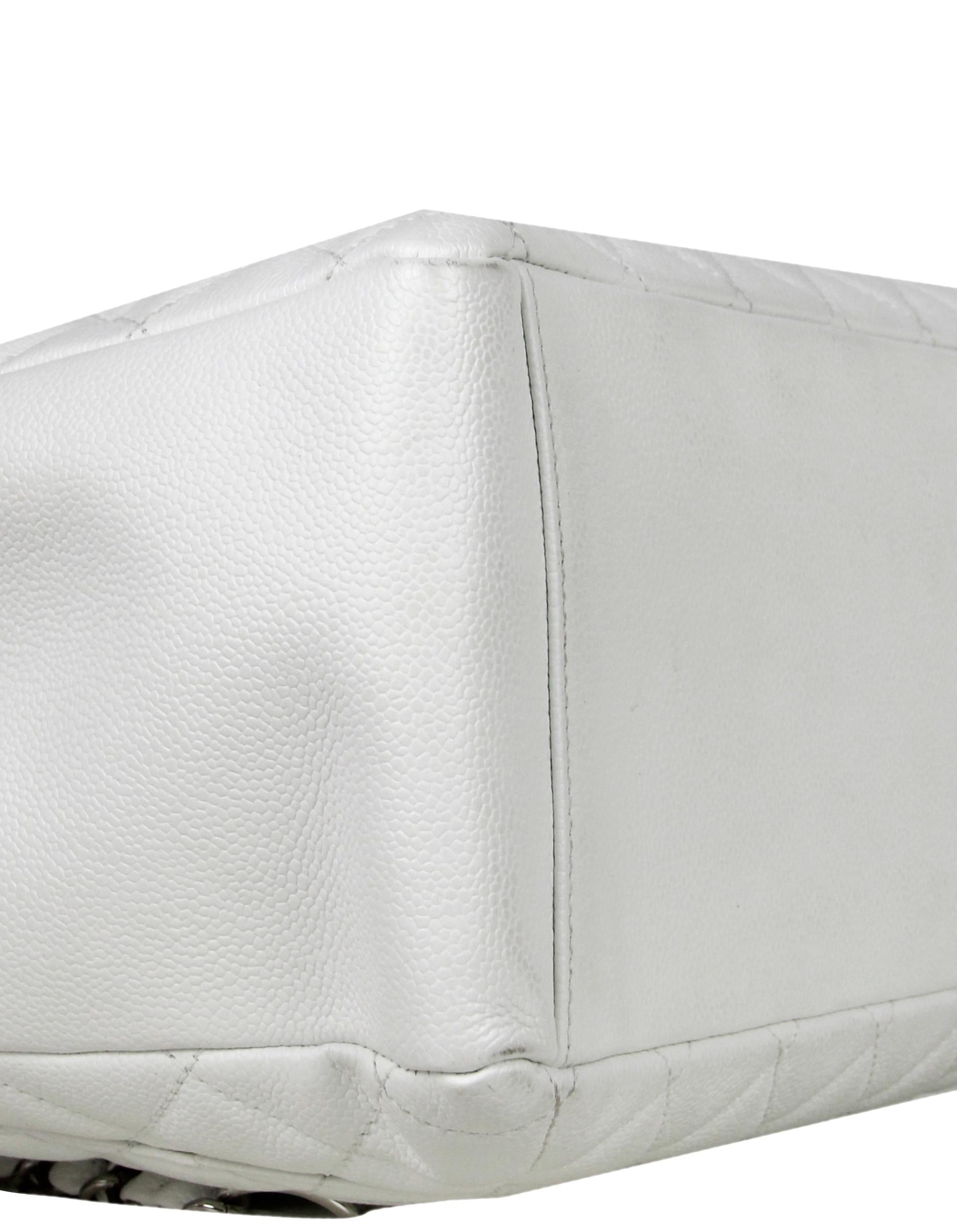Women's Chanel White Caviar Leather Quilted Grand Shopper Tote GST Bag