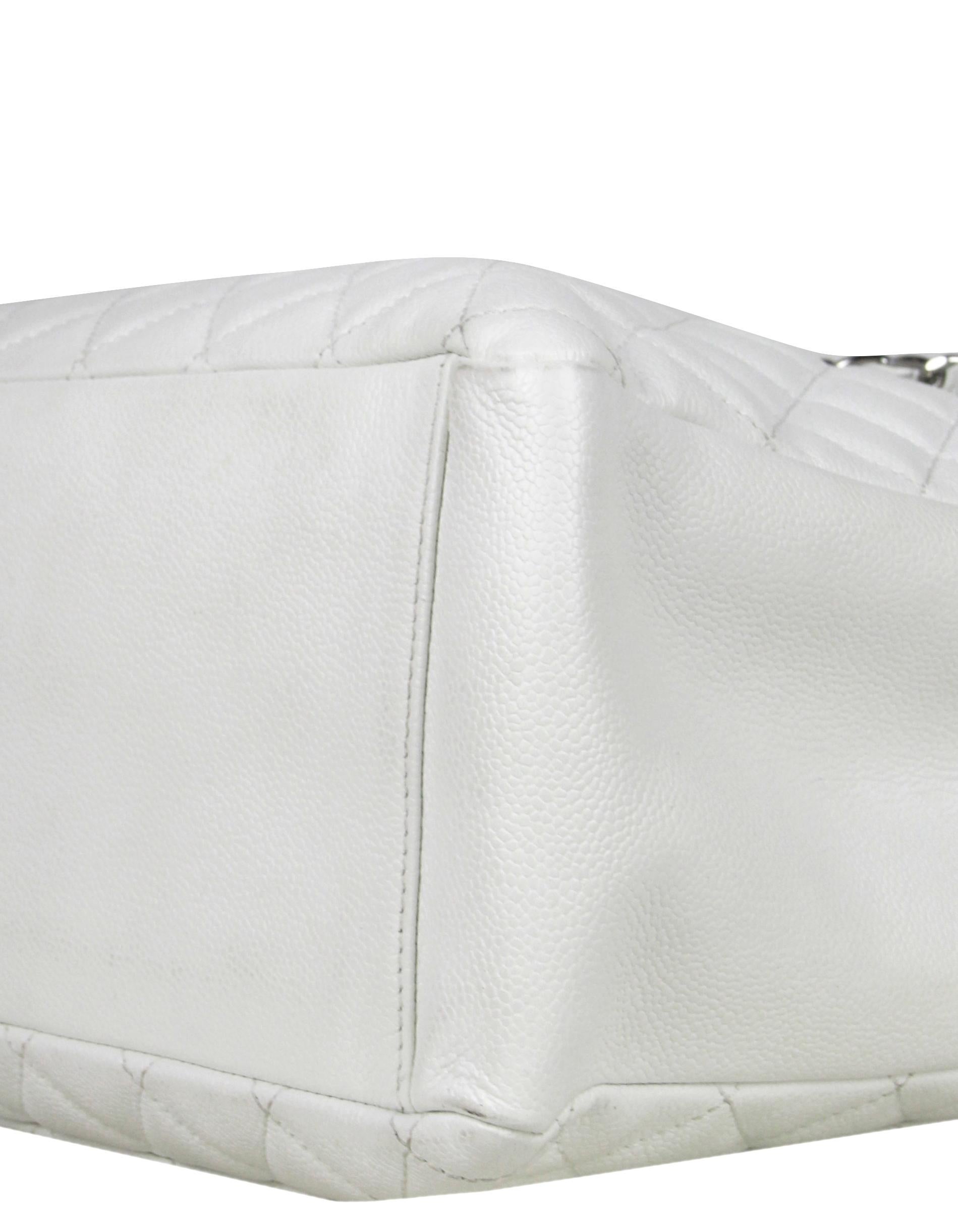 Chanel White Caviar Leather Quilted Grand Shopper Tote GST Bag 1