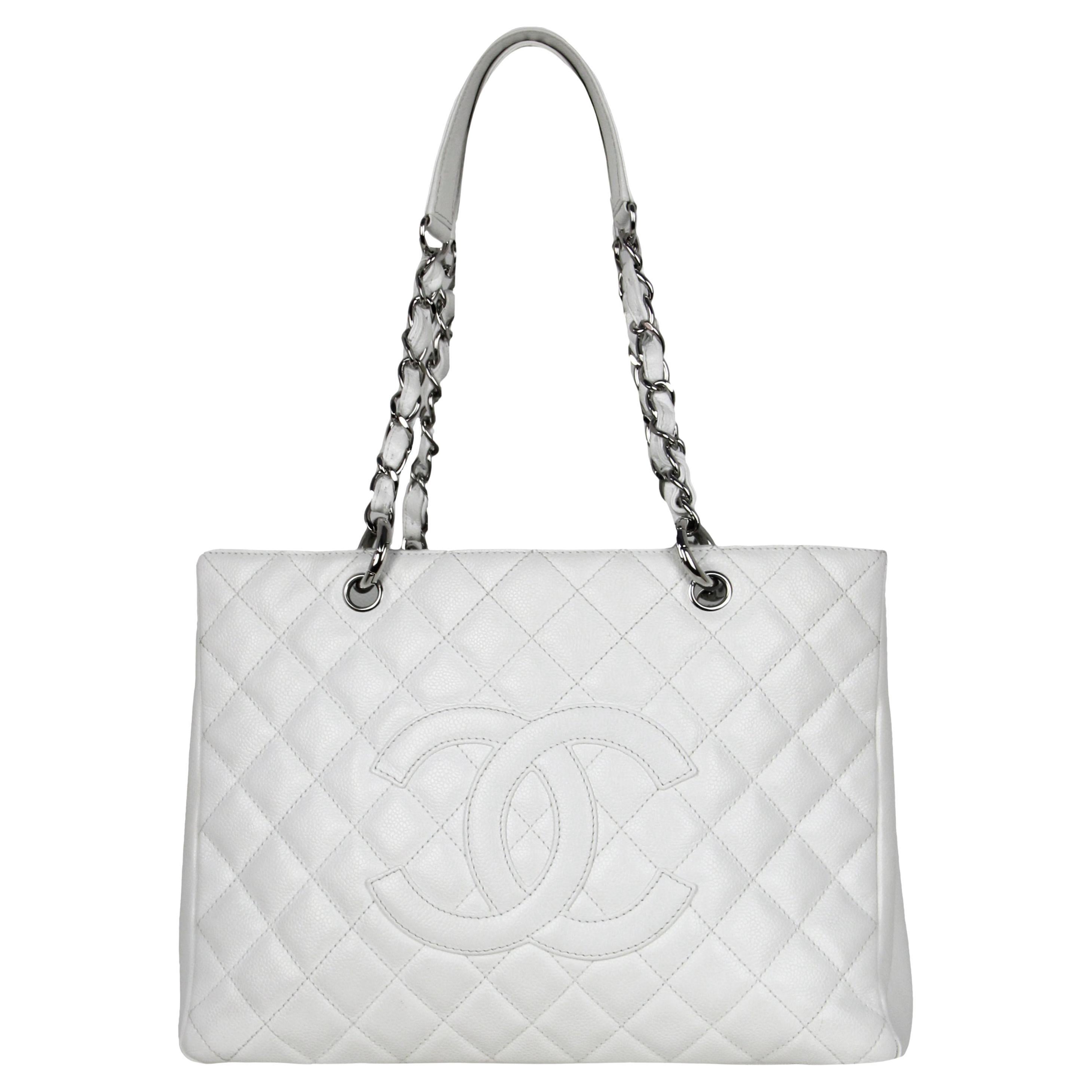 Chanel Caviar Quilted Grand Shopping Tote Gst White - For Sale on 1stDibs