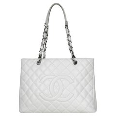 Chanel White Caviar Leather Quilted Grand Shopper Tote GST Bag
