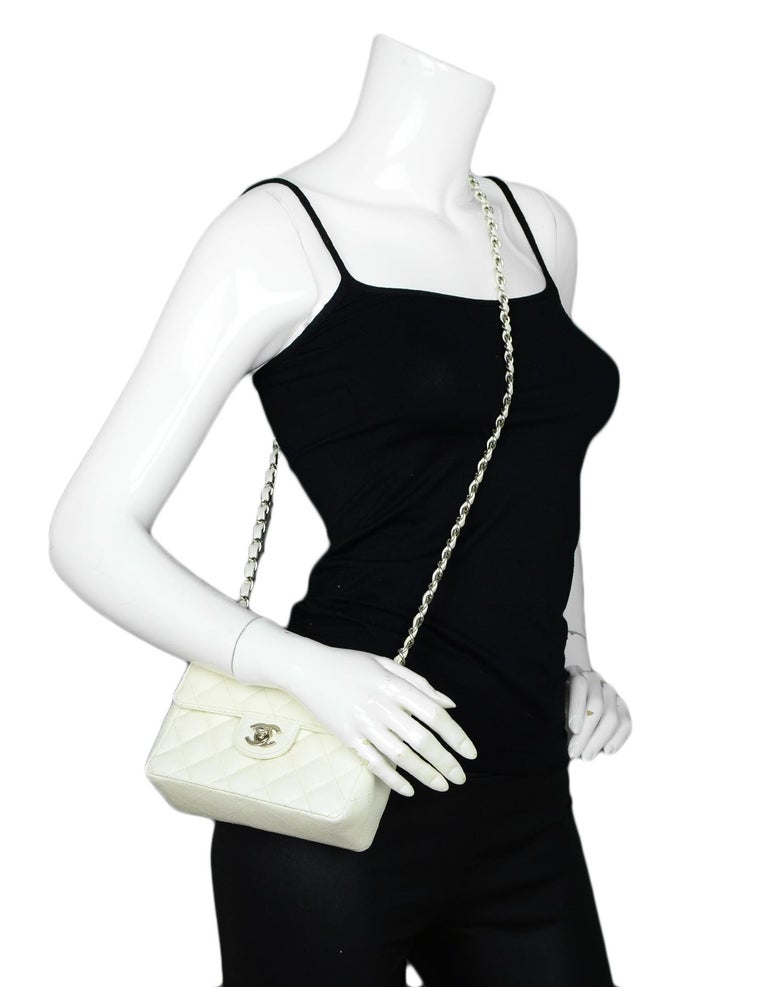 Chanel White Caviar Leather Quilted Mini Square Flap Crossbody Bag For