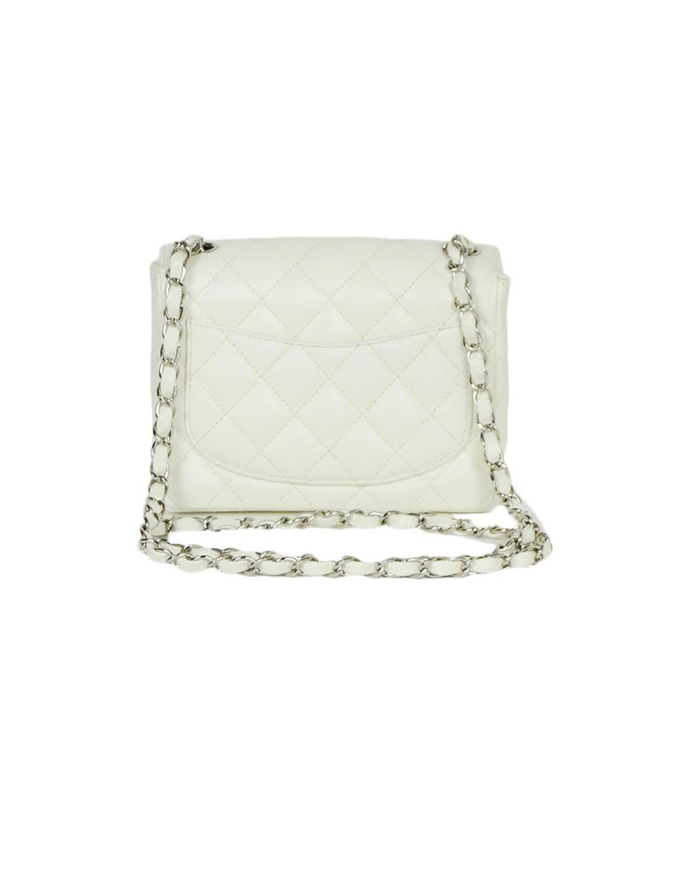 Chanel White Caviar Leather Quilted Mini Square Flap Crossbody Bag For
