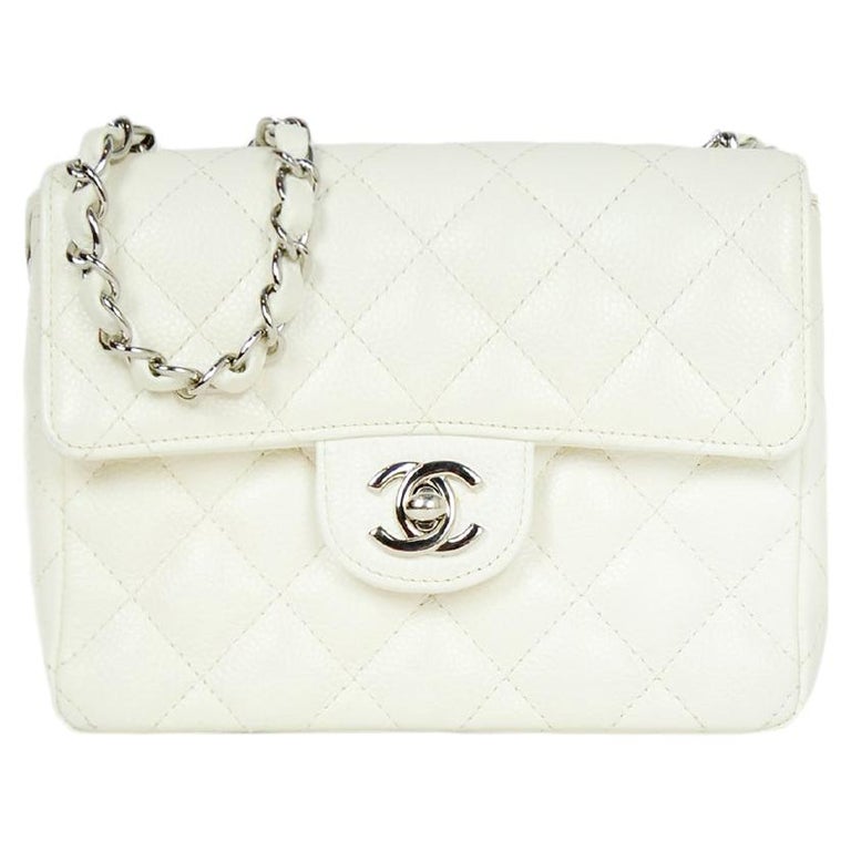 Chanel White Caviar Leather Quilted Mini Square Flap Crossbody Bag For Sale  at 1stDibs