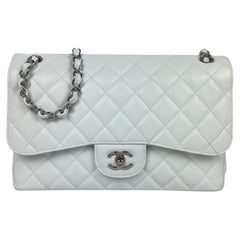 Chanel White Caviar Leather Quilted Single Flap Jumbo Classic Bag