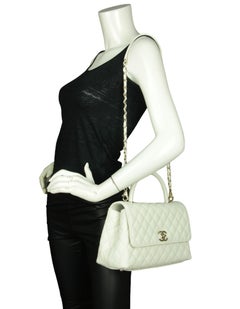 Chanel White Caviar Leather Quilted Small Coco Handle Flap Bag