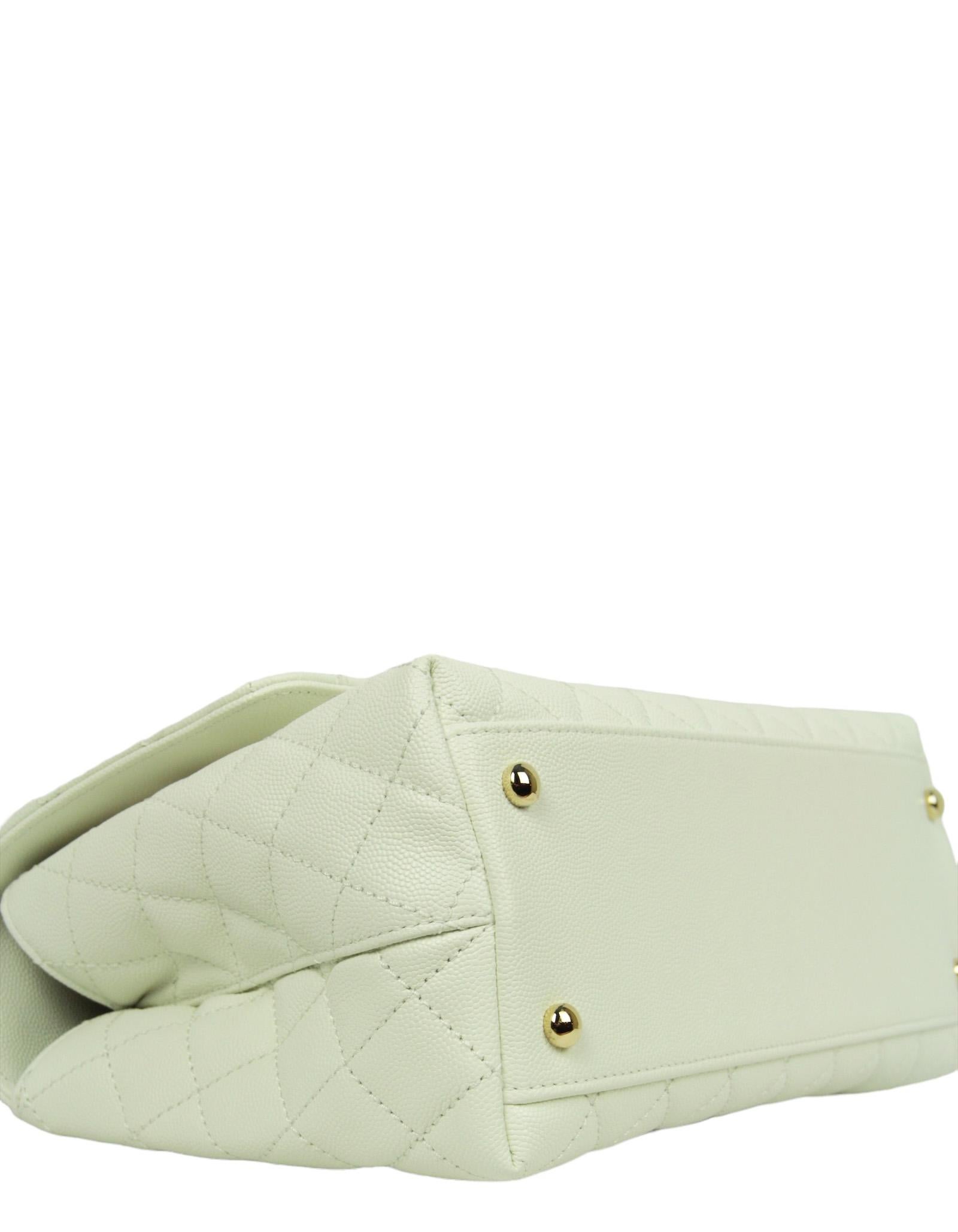 Women's Chanel White Caviar Leather Quilted Small Coco Handle Flap Bag For Sale