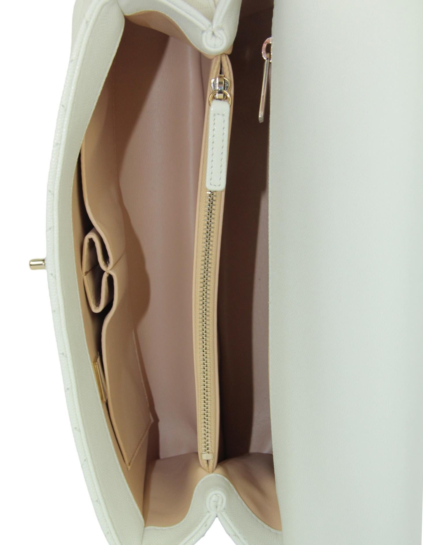 Chanel White Caviar Leather Quilted Small Coco Handle Flap Bag For Sale 2