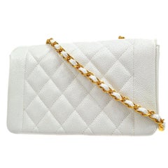 CHANEL White Caviar Leather Small Diana Gold Hardware Shoulder Flap Bag