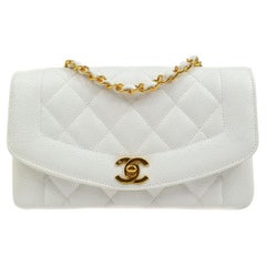 CHANEL White Caviar Leather Small Diana Gold Hardware Shoulder Flap Bag