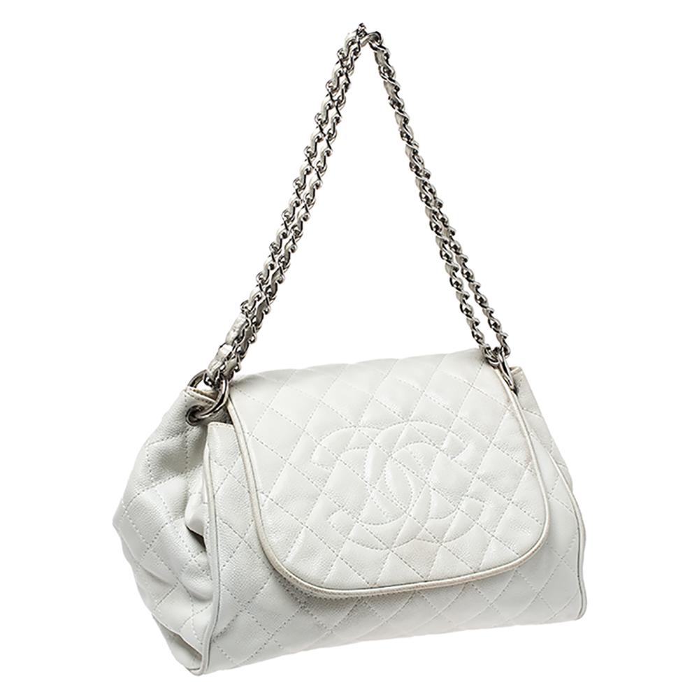 Chanel White Caviar Leather Timeless Accordion Flap Bag 3