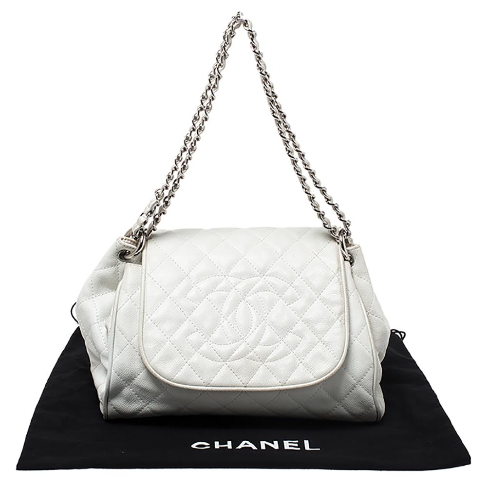 Chanel White Caviar Leather Timeless Accordion Flap Bag 4