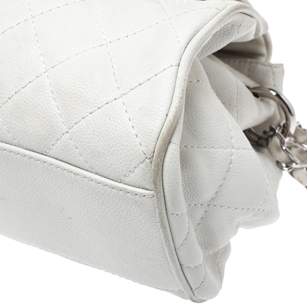 Women's Chanel White Caviar Leather Timeless Accordion Flap Bag