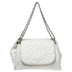 Chanel White Caviar Leather Timeless Accordion Flap Bag