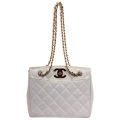 Chanel White Caviar Leather Vintage CC Quilted Tote Bag Chanel White Caviar Leather Vintage CC Quilted Tote Bag
