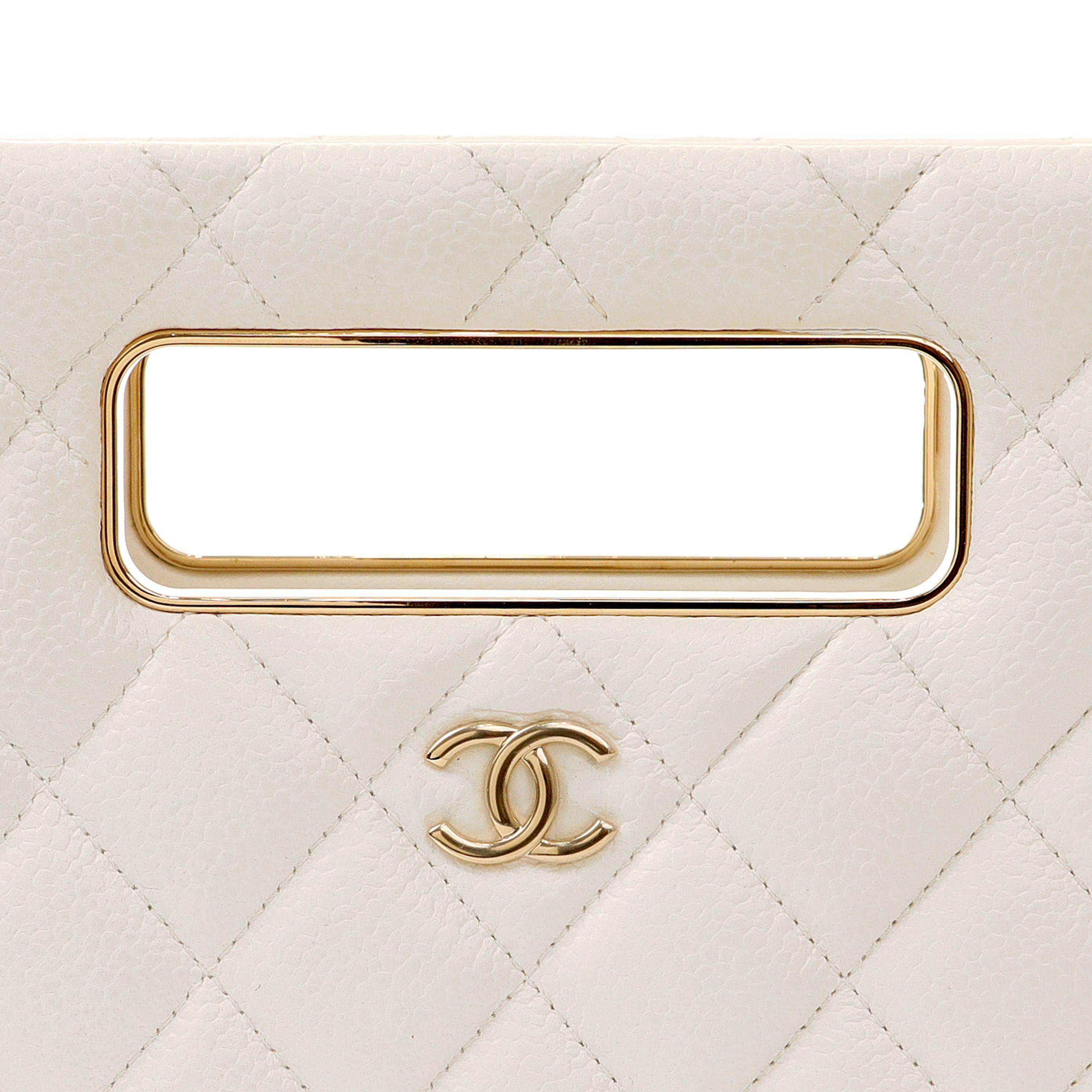 Women's Chanel White Caviar Matelasse Crossbody Bag with Gold Hardware