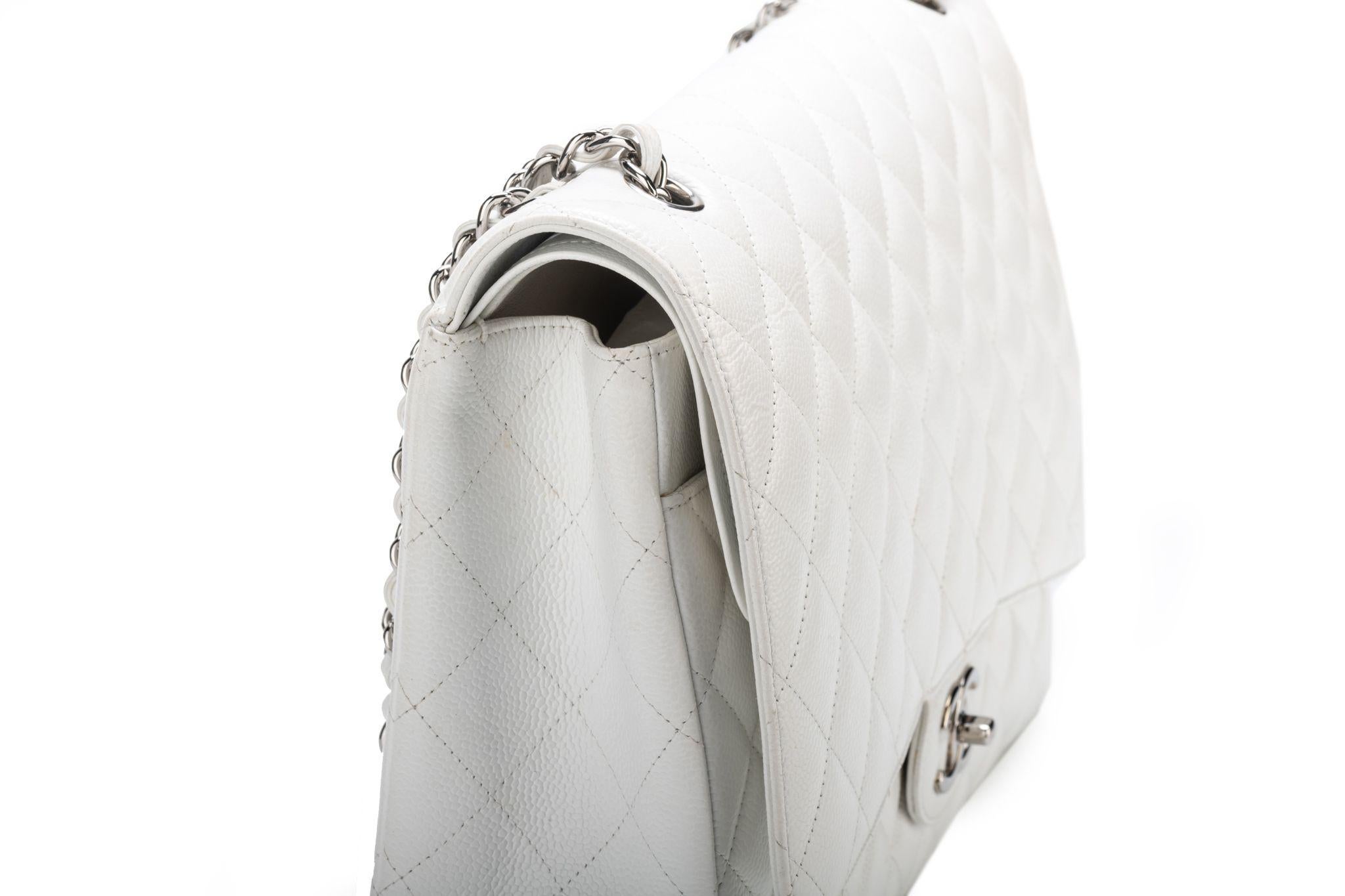 Chanel White Caviar Maxi Double Flap Bag               For Sale 4