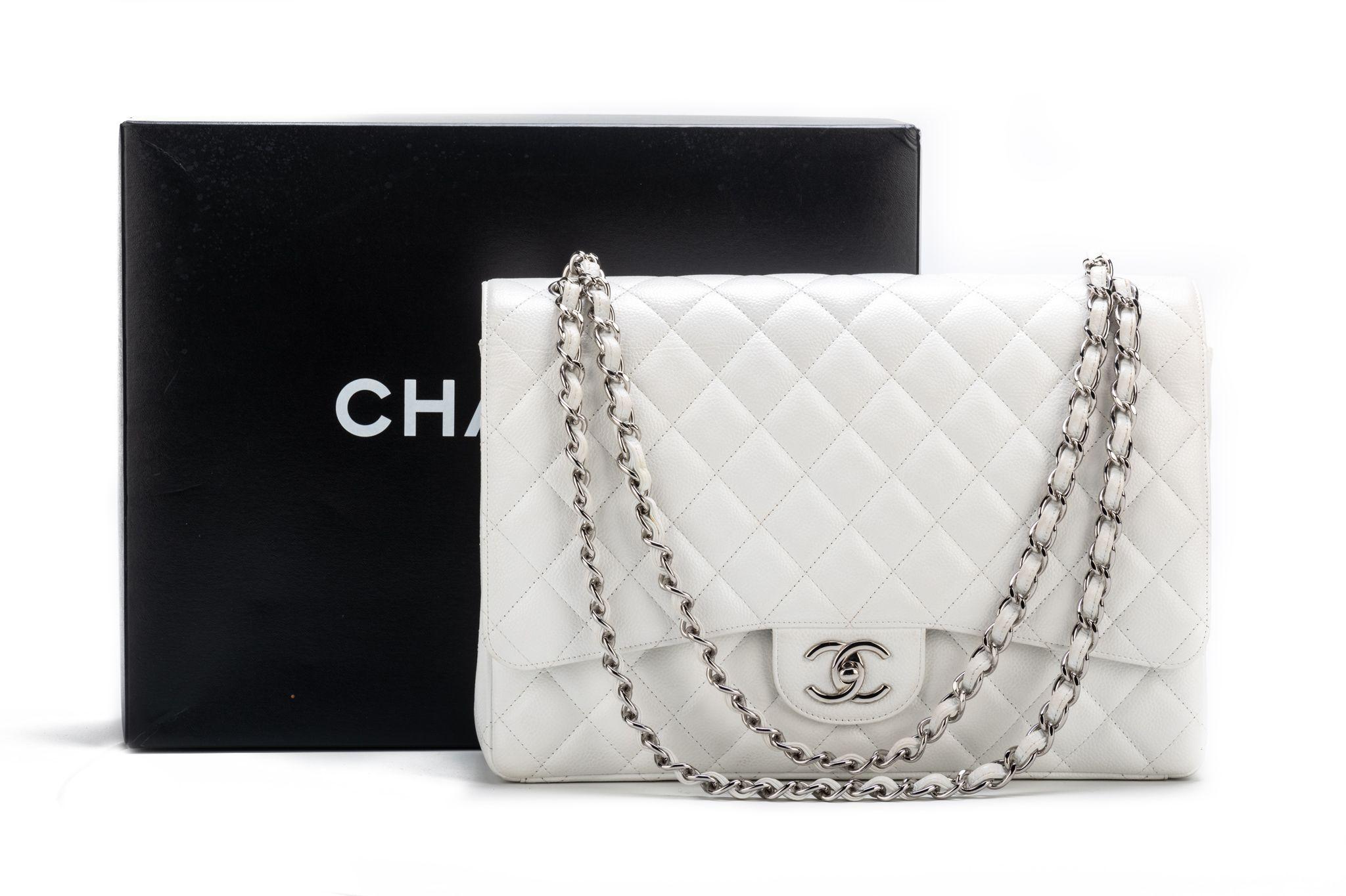 Chanel White Caviar Maxi Double Flap Bag               For Sale 10