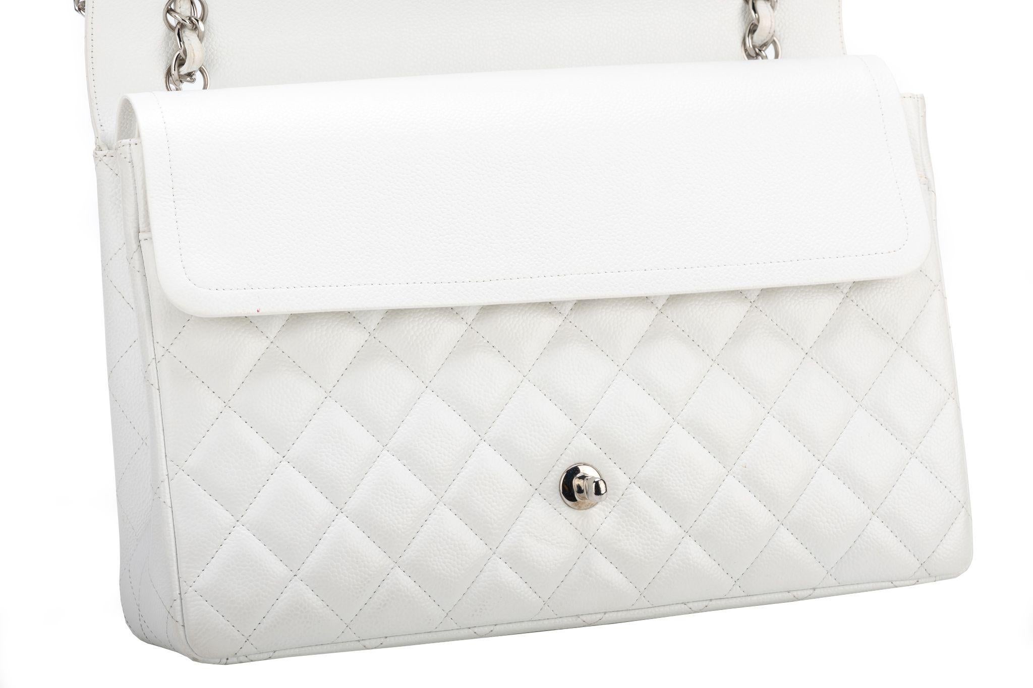Gray Chanel White Caviar Maxi Double Flap Bag               For Sale