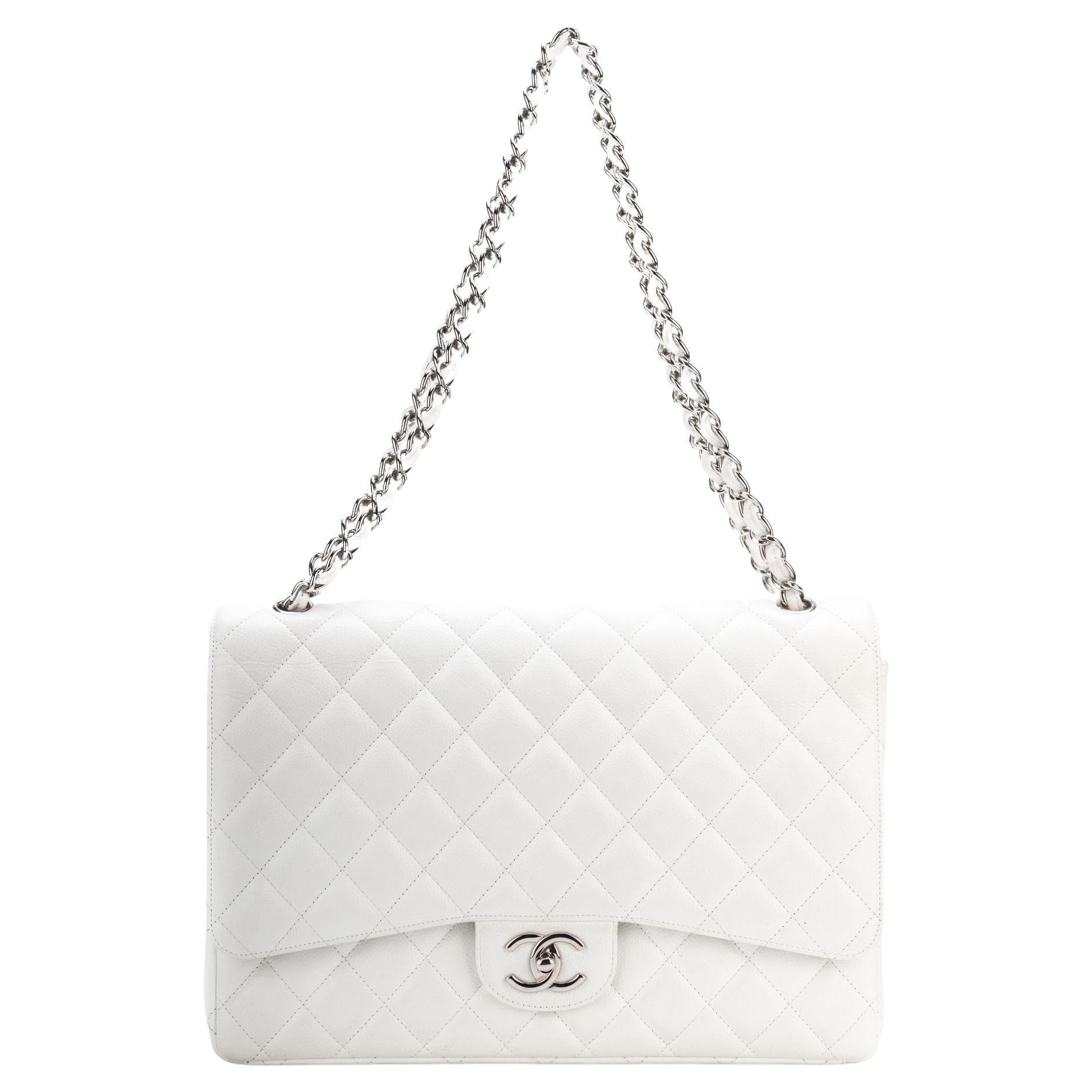 Chanel Classic Timeless Matelassè Single Flap Bag White Leather