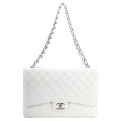 Chanel White Caviar Maxi Double Flap Bag              