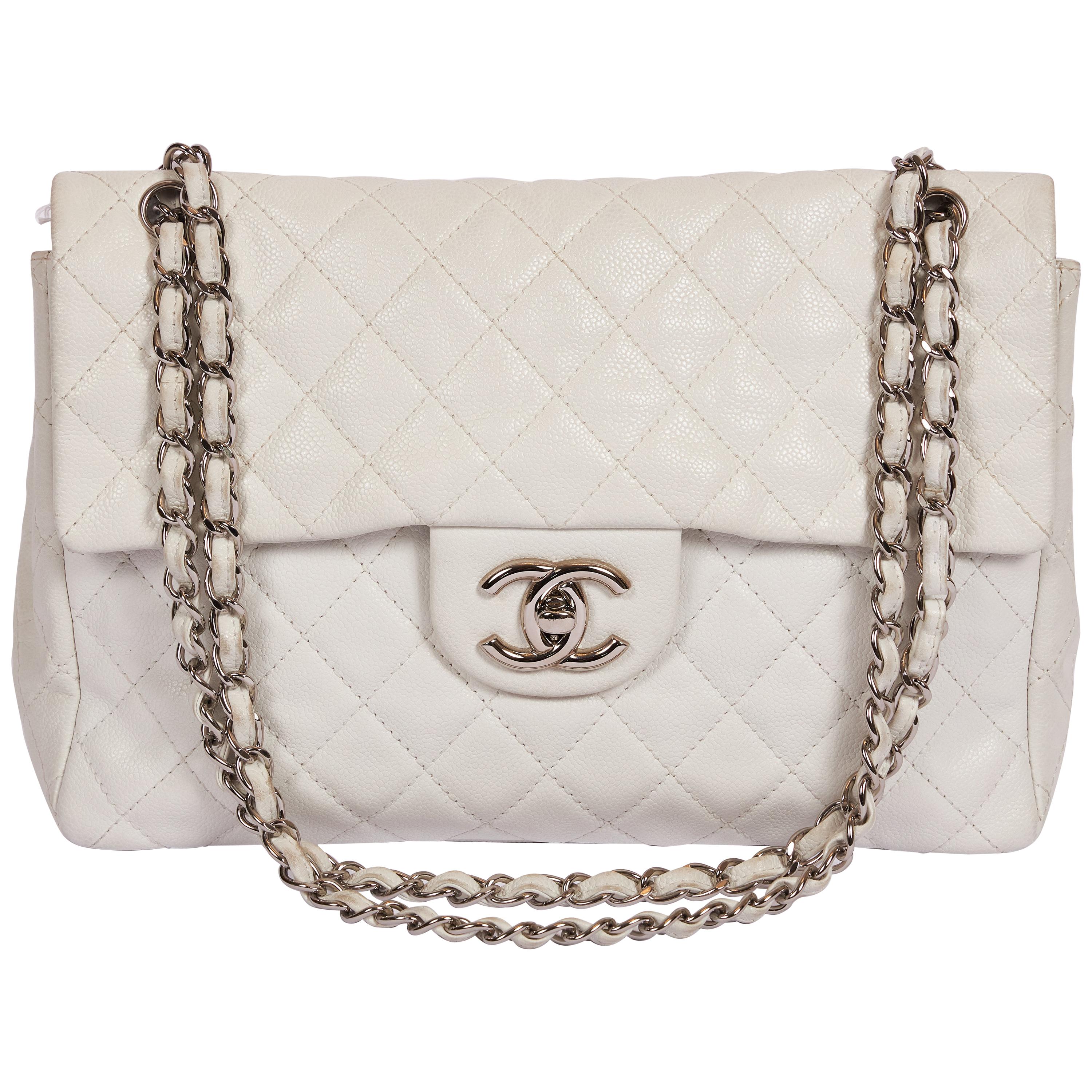 Chanel White Caviar Maxi Single Flap Bag