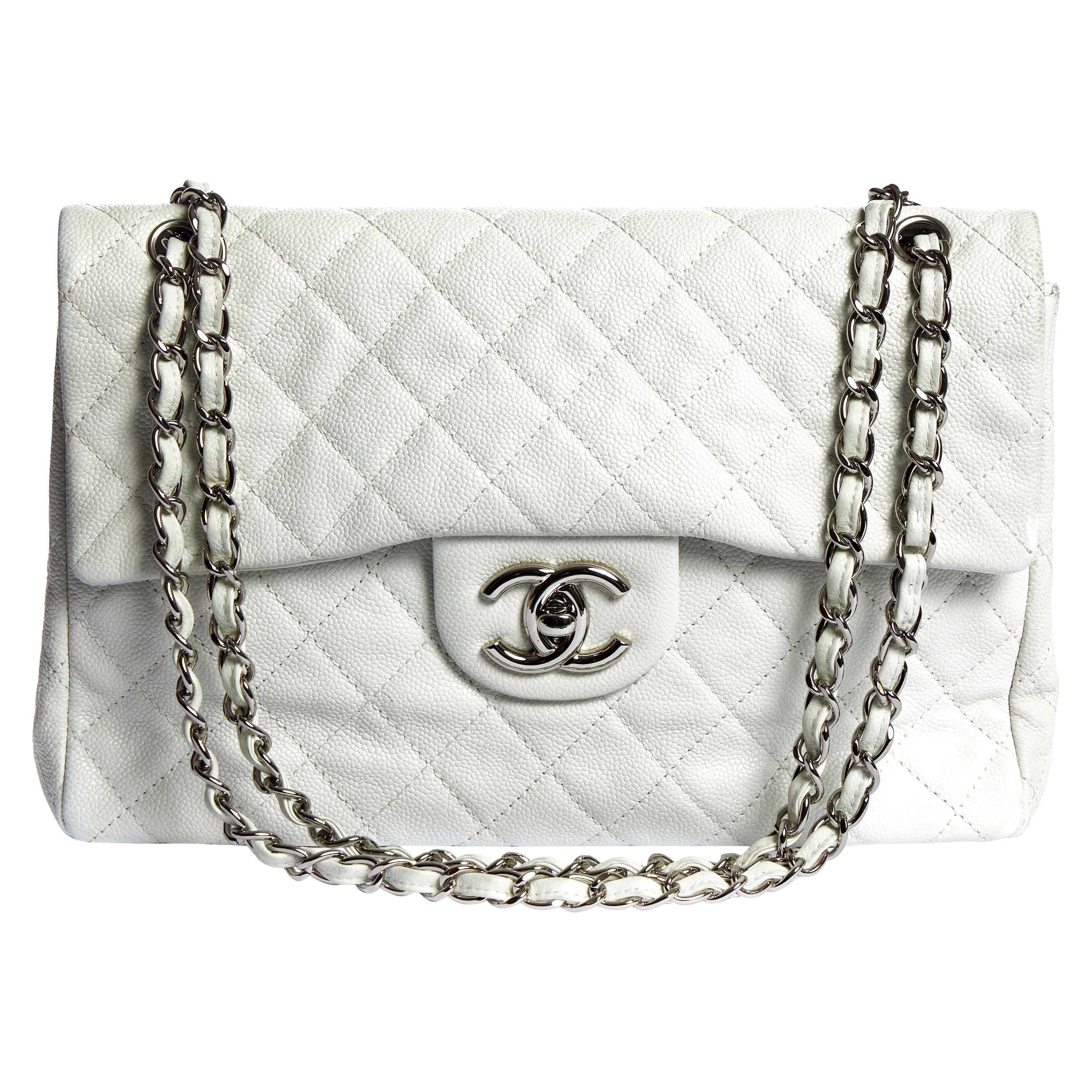 Chanel White Caviar Maxi Single Flap