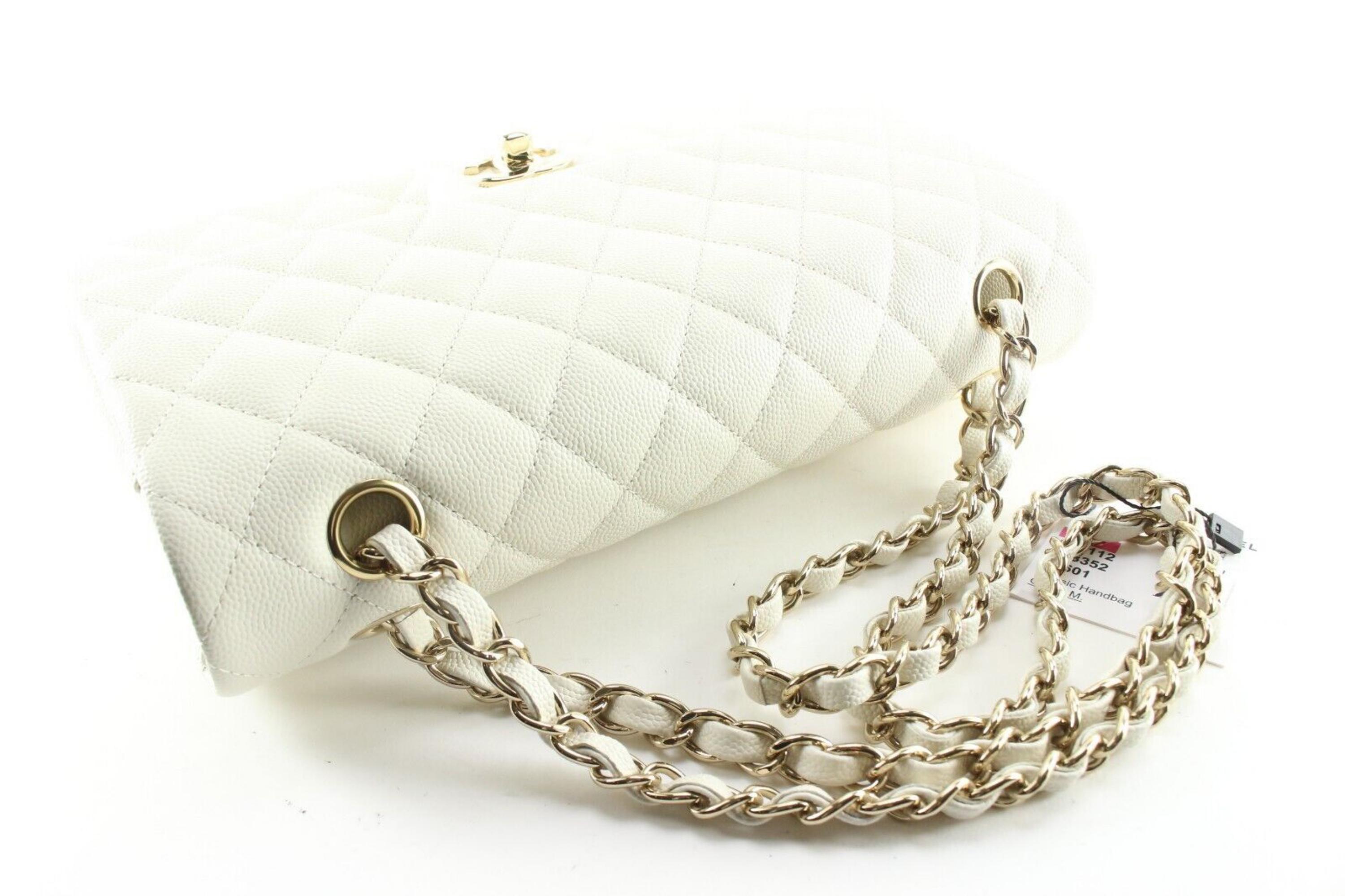 Chanel White Caviar Medium Classic Double Flap GHW 1CAS525C In New Condition In Dix hills, NY