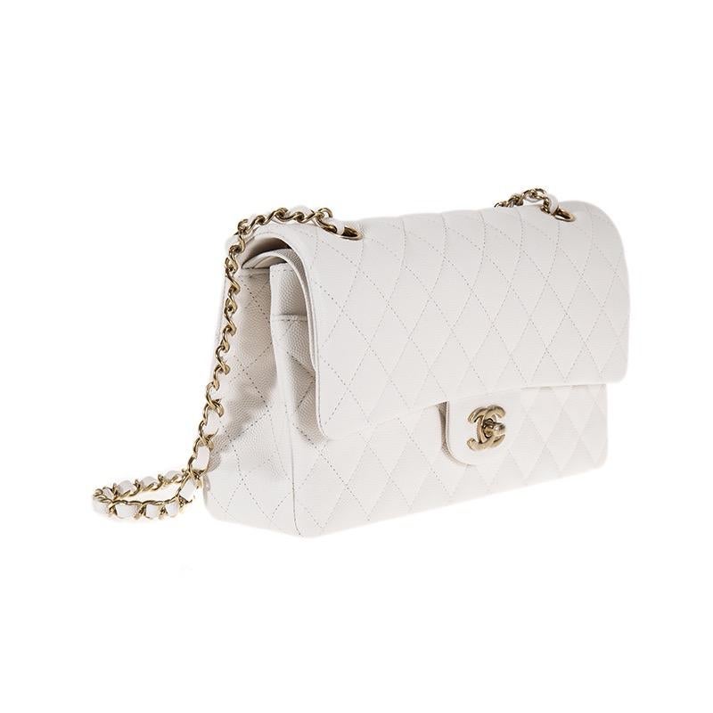 Chanel White Caviar Medium Double Classic Flap Bag In Excellent Condition In Banbury, GB