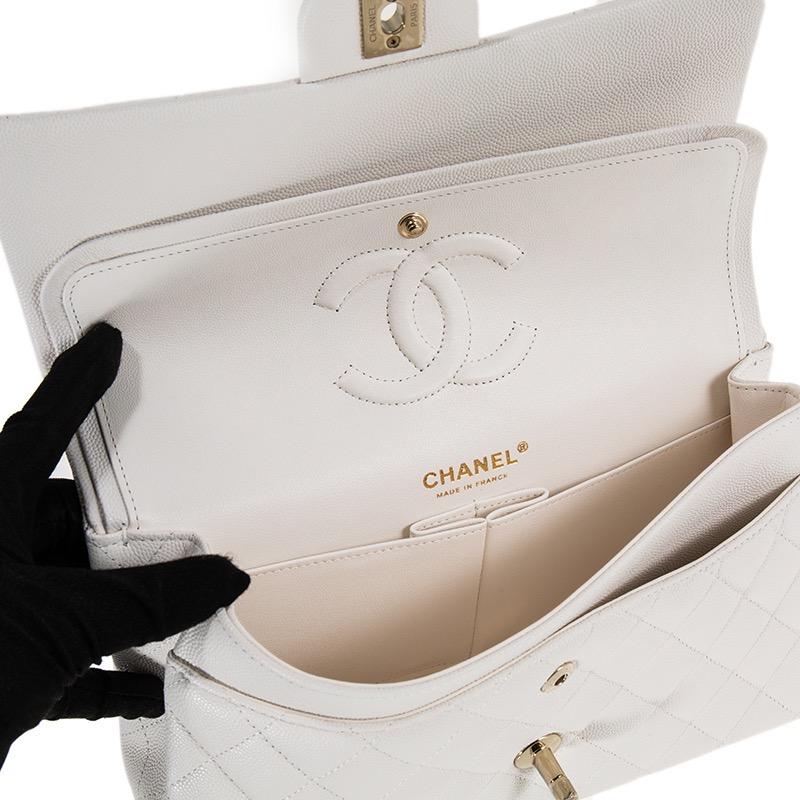 Chanel White Caviar Medium Double Classic Flap Bag 5