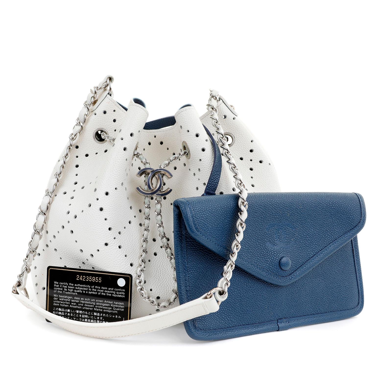 Chanel White Caviar Perforated Bucket Bag 1